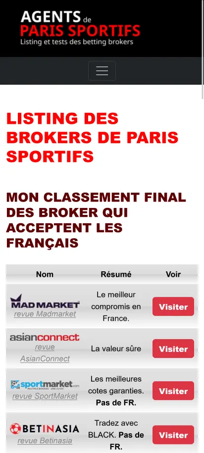Agents Paris Sportifs Capture d'écran de la page d'accueil