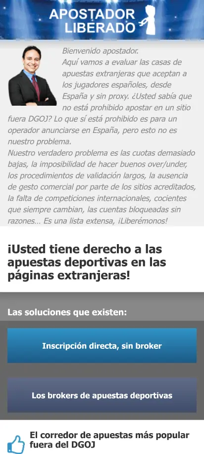 El Apostador Liberado Captura de pantalla de la página de inicio