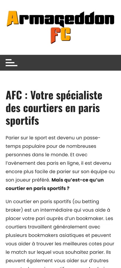 Armageddon FC Capture d'écran de la page d'accueil