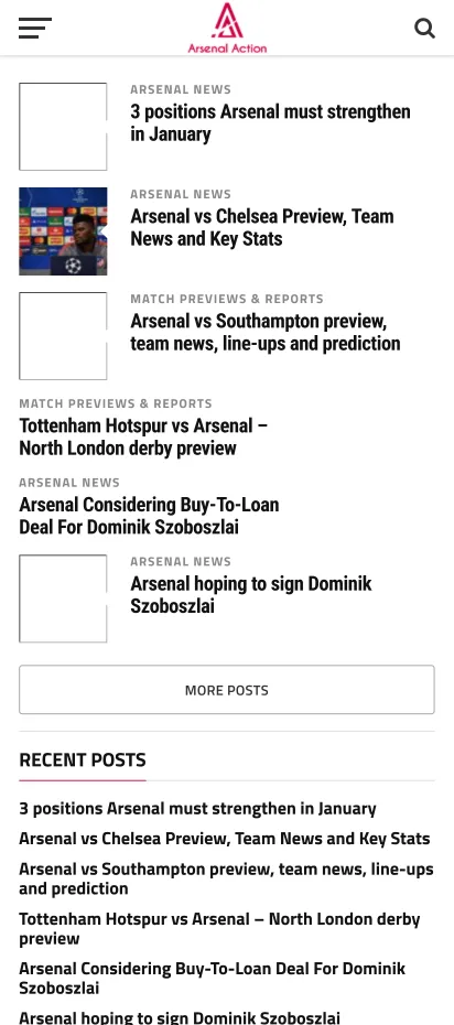 Arsenal Action Homepage Screenshoot