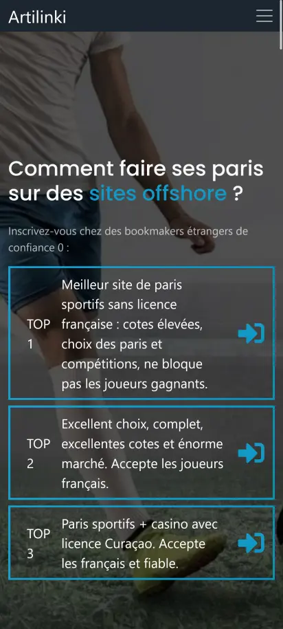 Artilinki Capture d'écran de la page d'accueil