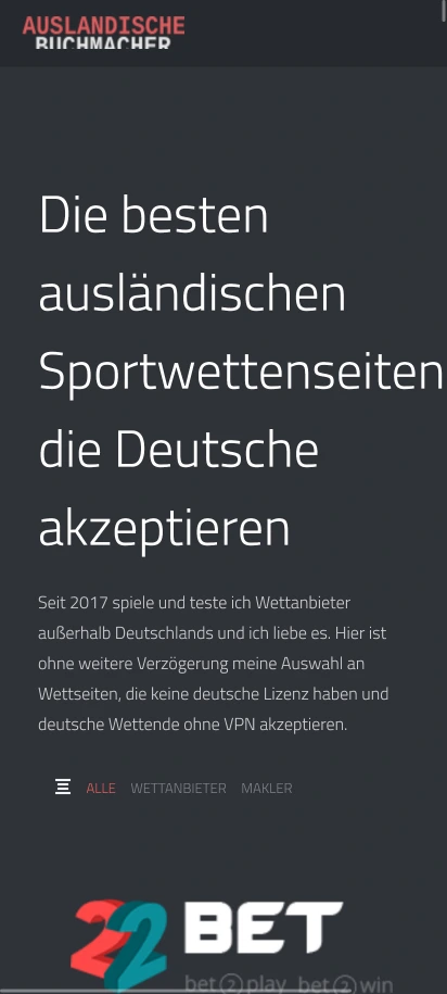 Auslandische Buchmacher Screenshot der Homepage