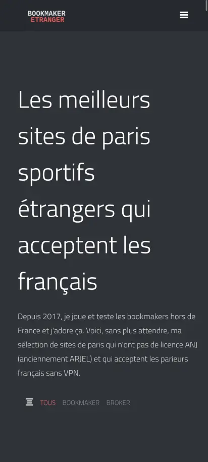 Bookmaker Étranger Capture d'écran de la page d'accueil