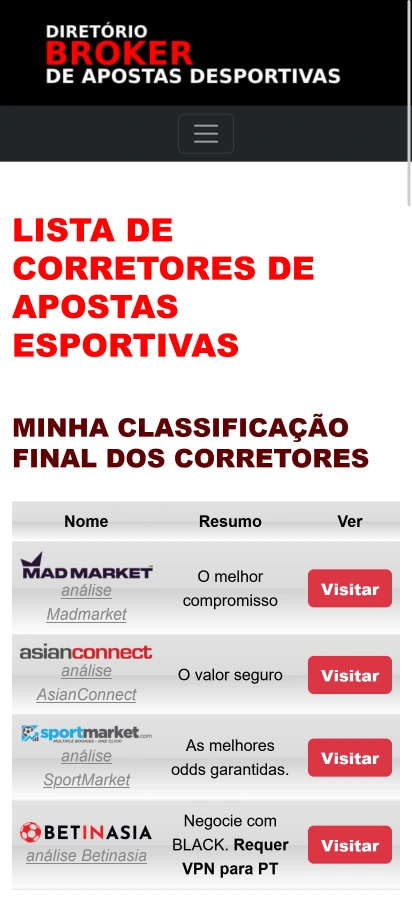 Broker de Apostas Desportivas Captura de tela da página inicial
