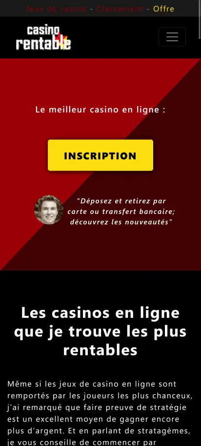 Capture d'écran de la page d'accueil de Casino Rentable