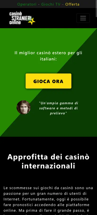 Screenshot della homepage di Casino Stranieri Online