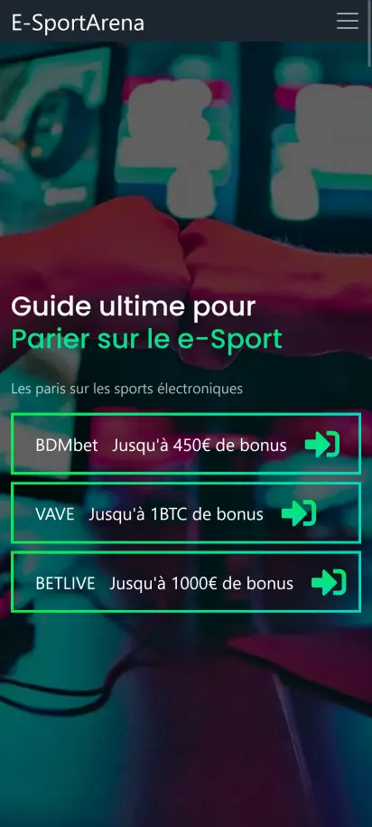 e-SportArena Capture d'écran de la page d'accueil