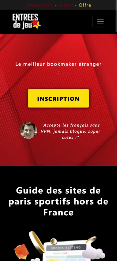 Entrées de Jeu Capture d'écran de la page d'accueil