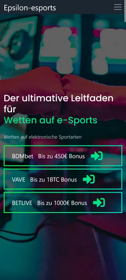 Epsilon esports Screenshot der Startseite