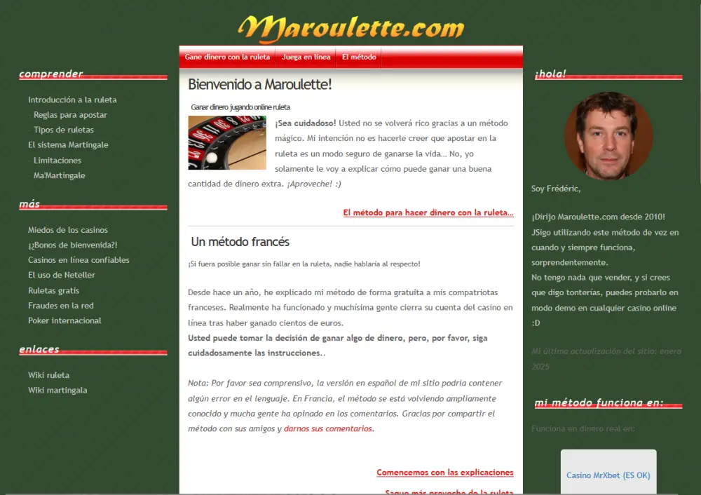 Captura de pantalla de la página de inicio de Maroulette