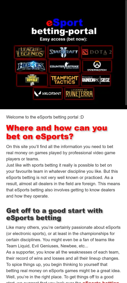 Esport Betting Portal Homepage Screenshoot