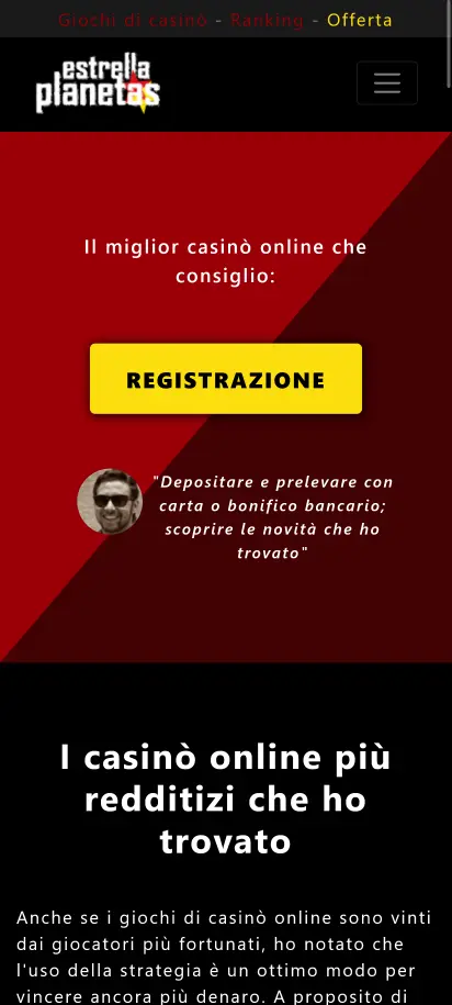 Screenshot della homepage di Estrellas Planetas