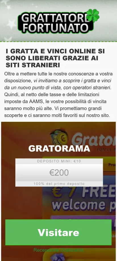 Screenshot della homepage di Grattatore Fortunato