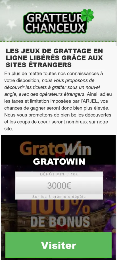 Capture d'écran de la page d'accueil de Gratteur Chanceux