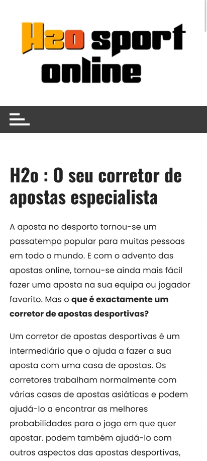 H2O Sports Online Captura de tela da página inicial