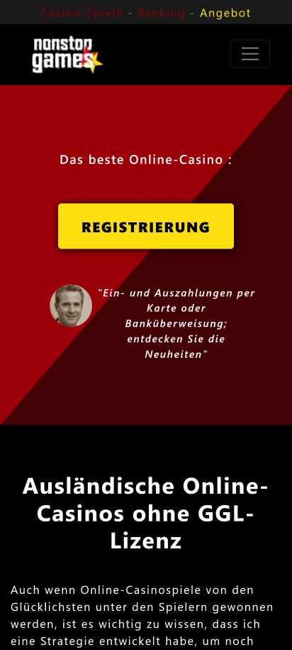 Screenshot der Homepage von Non Stop Games