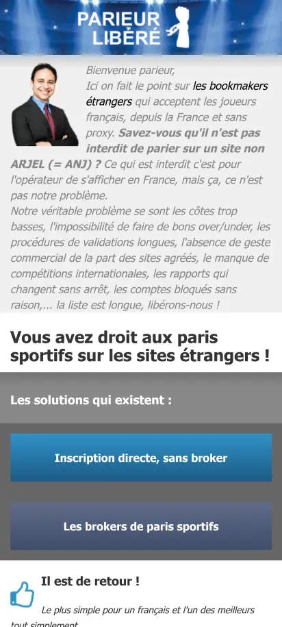 Parieur Libre Capture d'écran de la page d'accueil