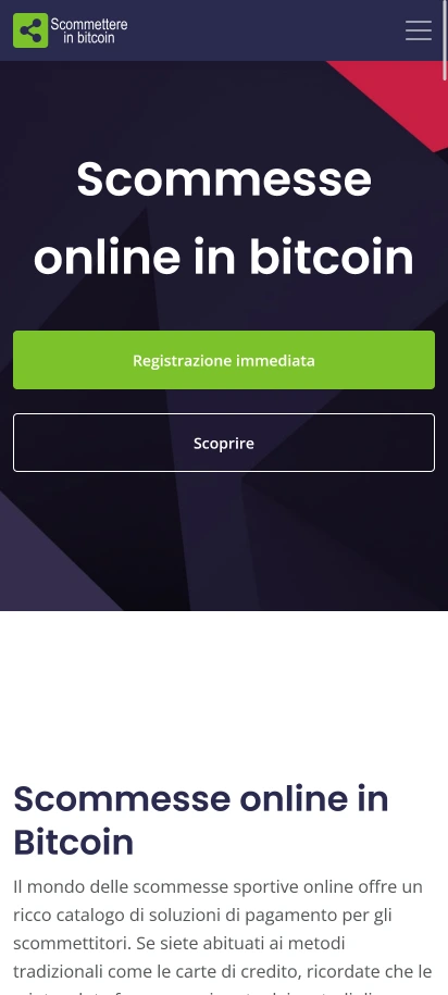 Scommettere Bitcoin Screenshot della homepage