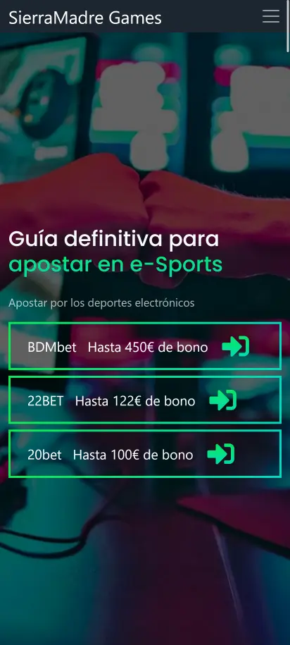 Sierra Madre Games Captura de pantalla de la página de inicio