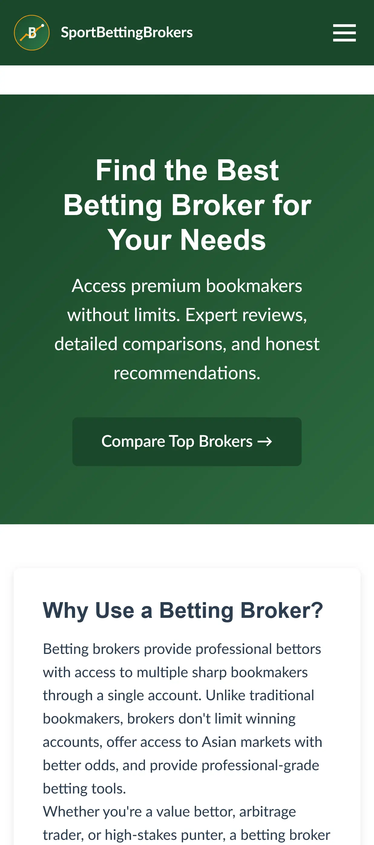 SportBettingBrokers.com Homepage Screenshoot