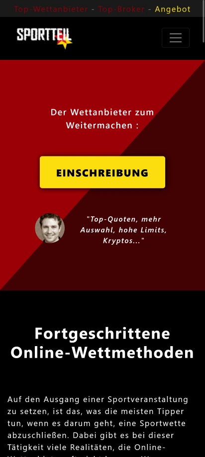 Sportteil Screenshot der Homepage