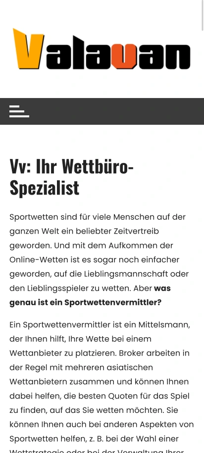 Valavan Screenshot der Startseite