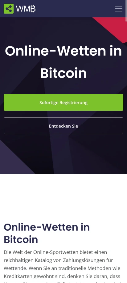 Wetten mit Bitcoins Screenshot der Startseite